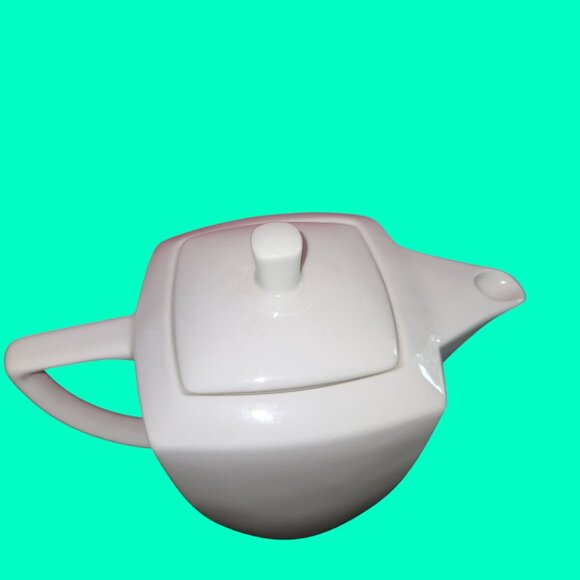 White Square Ceramic Modern Teapot/Coffee Pot 8.5" H with Lid - Picture 2 of 8